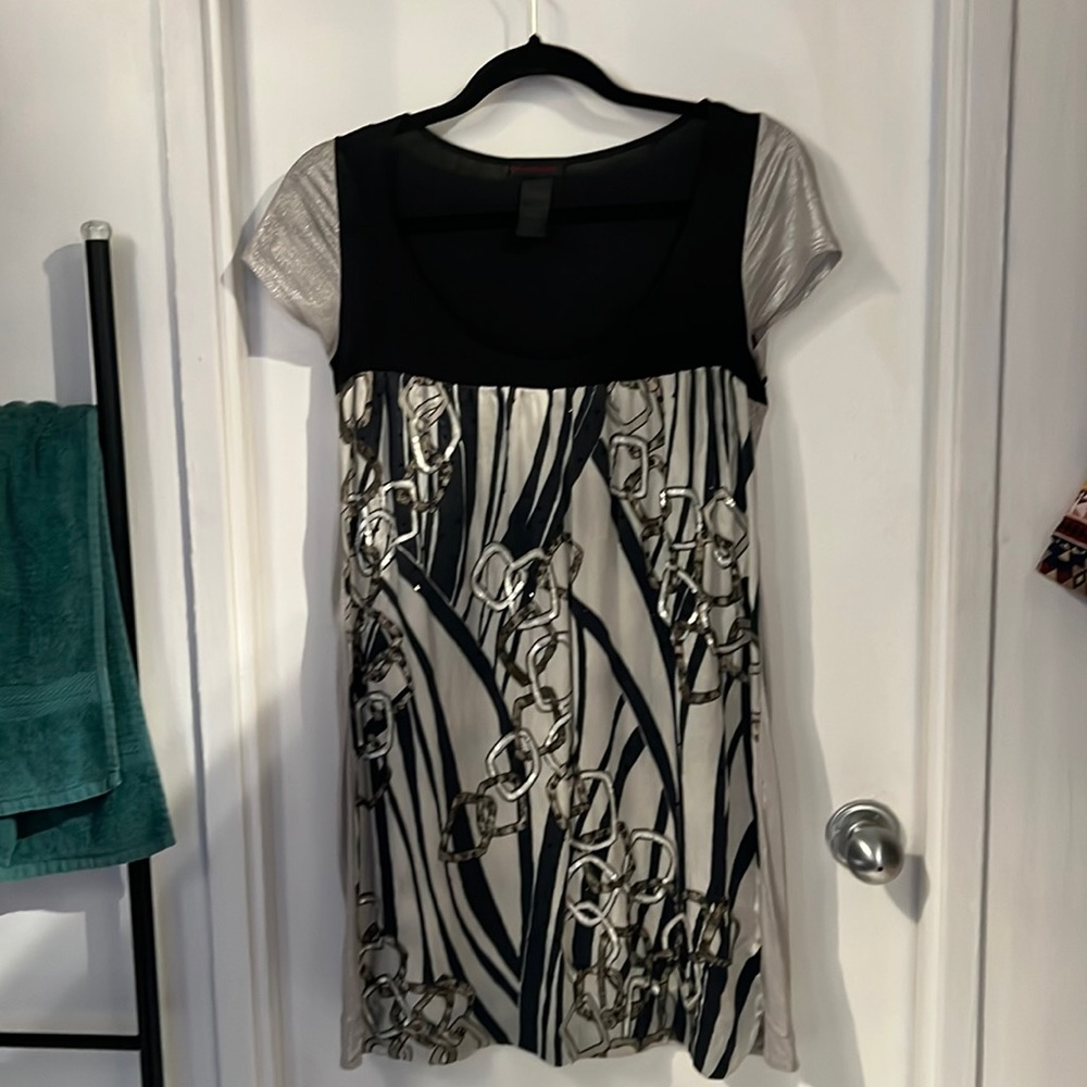 Vintage Custo Barcelona Dress. Scoop neck. Semi-sheer silk blend fabric.
